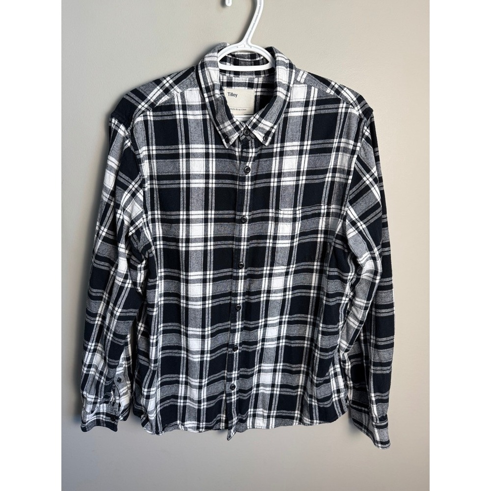 Tilley Mens Black White Plaid Flannel Shirt L Gorpcore Outdoorsy Casual